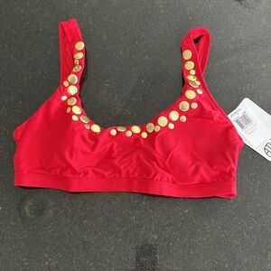 Athena red bralette bikini top with big gold studs